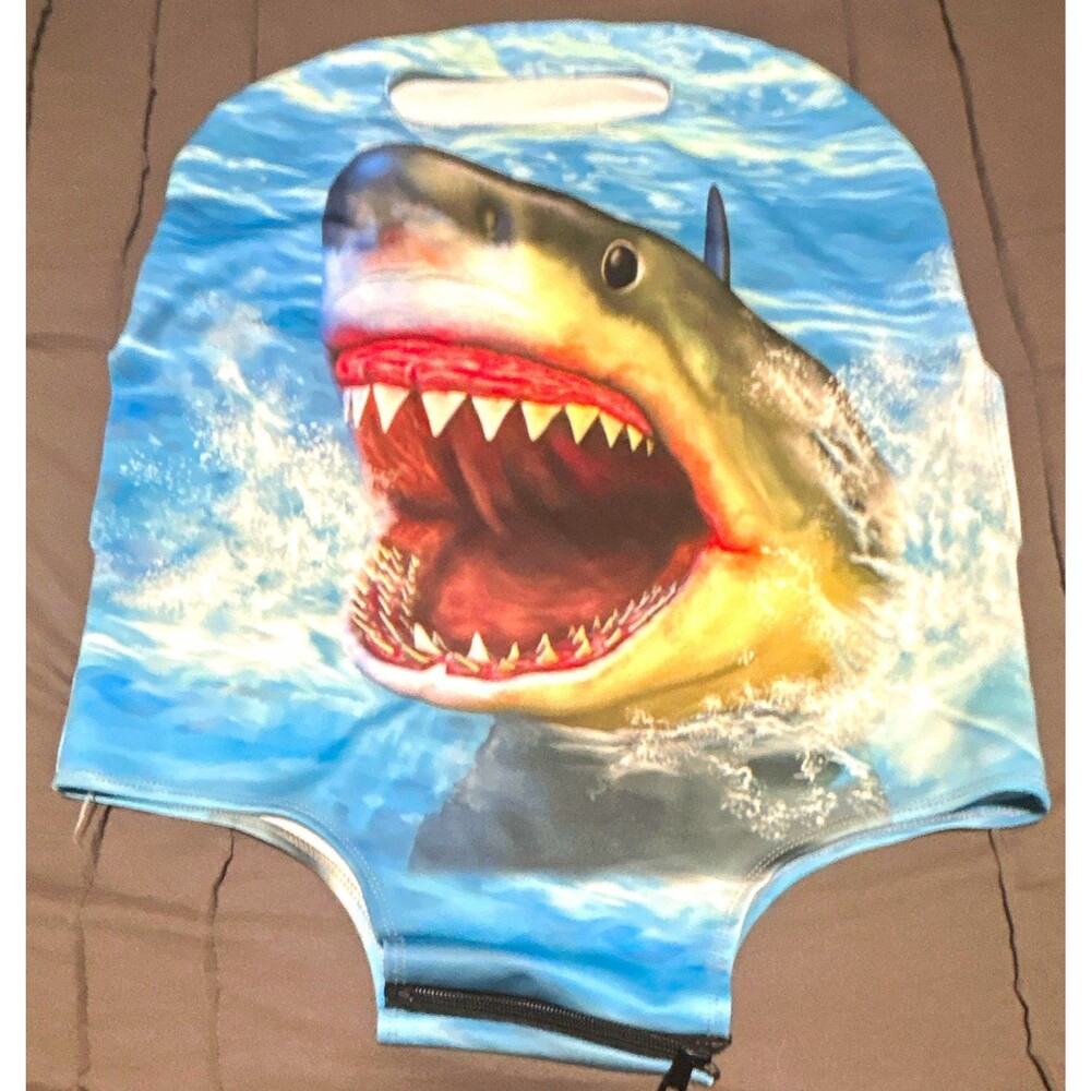 Blue Multicolor Shark Graphic Print One-Piece for small suitcase